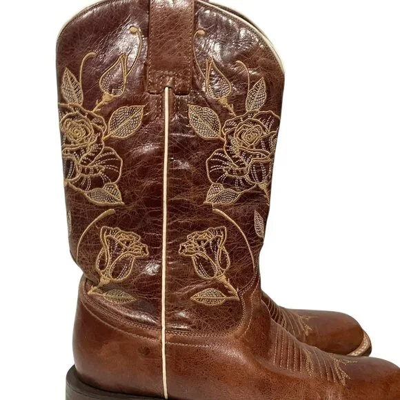 Roper Womens Desert Rose Cowboy Boots Brown Leather Square Toe Sz 6 Western - Picture 8 of 15